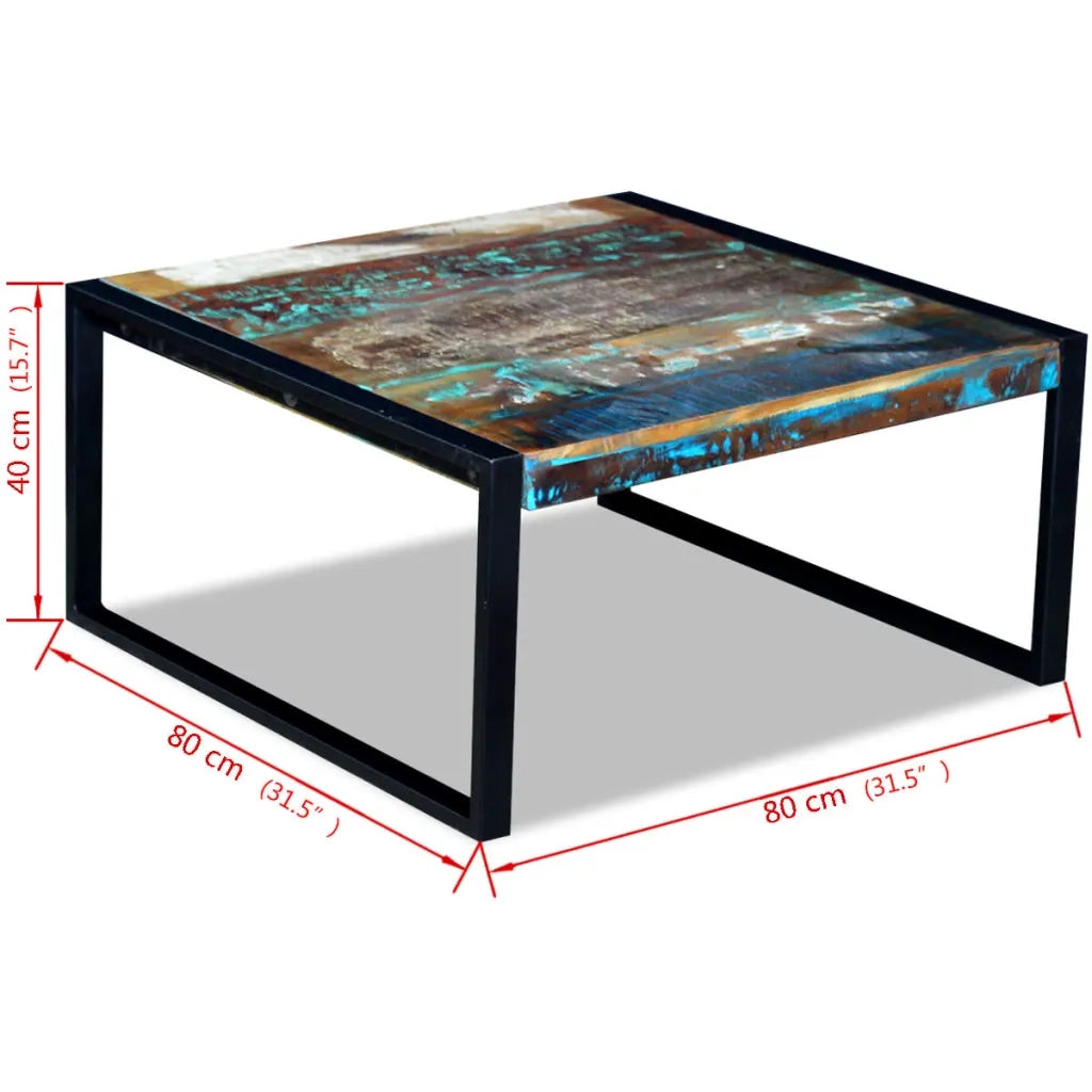 Tavolino da Salotto in Legno Massello Anticato 80x80x40 cm 243295