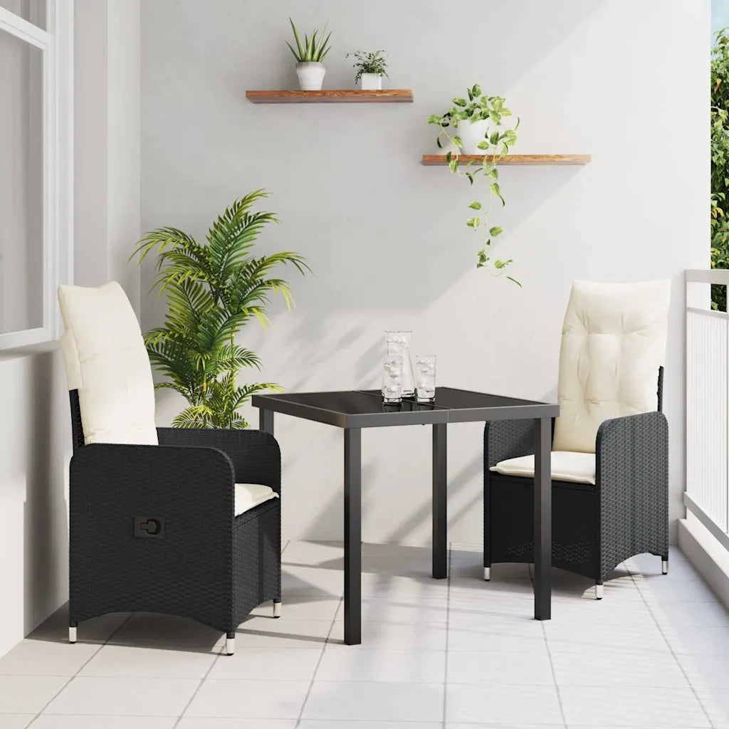 Set da Pranzo per Giardino con cuscino 3 pcs Nero polyrattan 3379632
