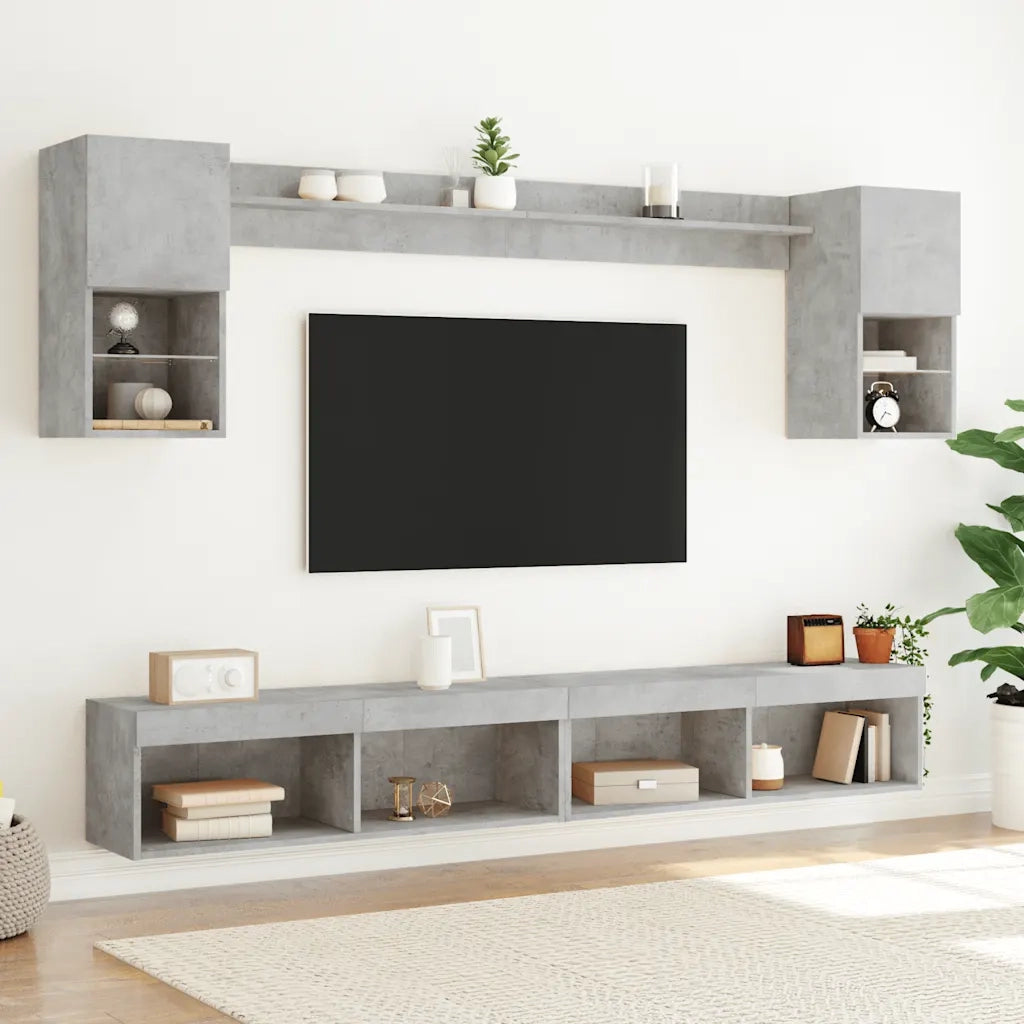 Mobili TV a Muro con LED 6pz Grigio Cemento Legno Multistrato 3216689
