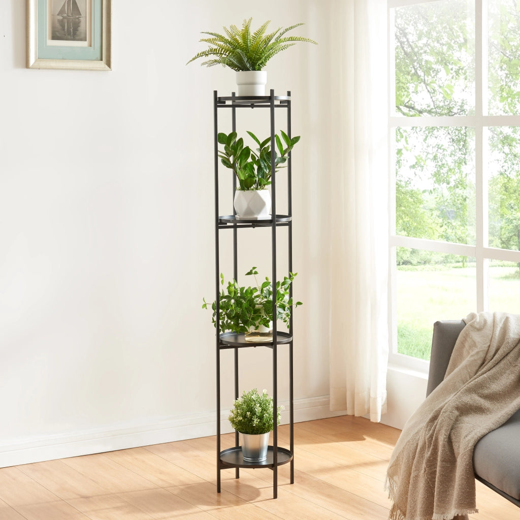 Portavasi Tuusula con 4 Sottovasi Portapiante in Metallo Nero 134 x 25 cm [en.casa]