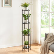 Portavasi Tuusula con 4 Sottovasi Portapiante in Metallo Nero 134 x 25 cm [en.casa]