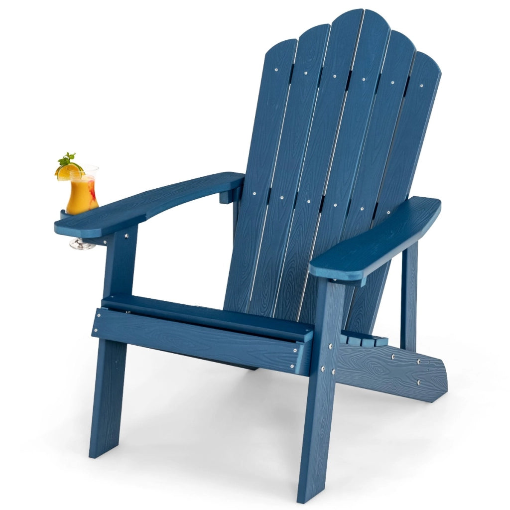 Sedia adirondack da esterno con portabicchieri, Sedia resistente alle intemperie per cortile portata 170kg Blu-Sedie da esterno