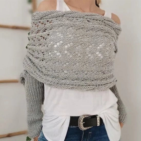 Maglia e sciarpa per donna con maniche, sciarpa multifunzionale con cavi intrecciati, sciarpa con motivi a maglia