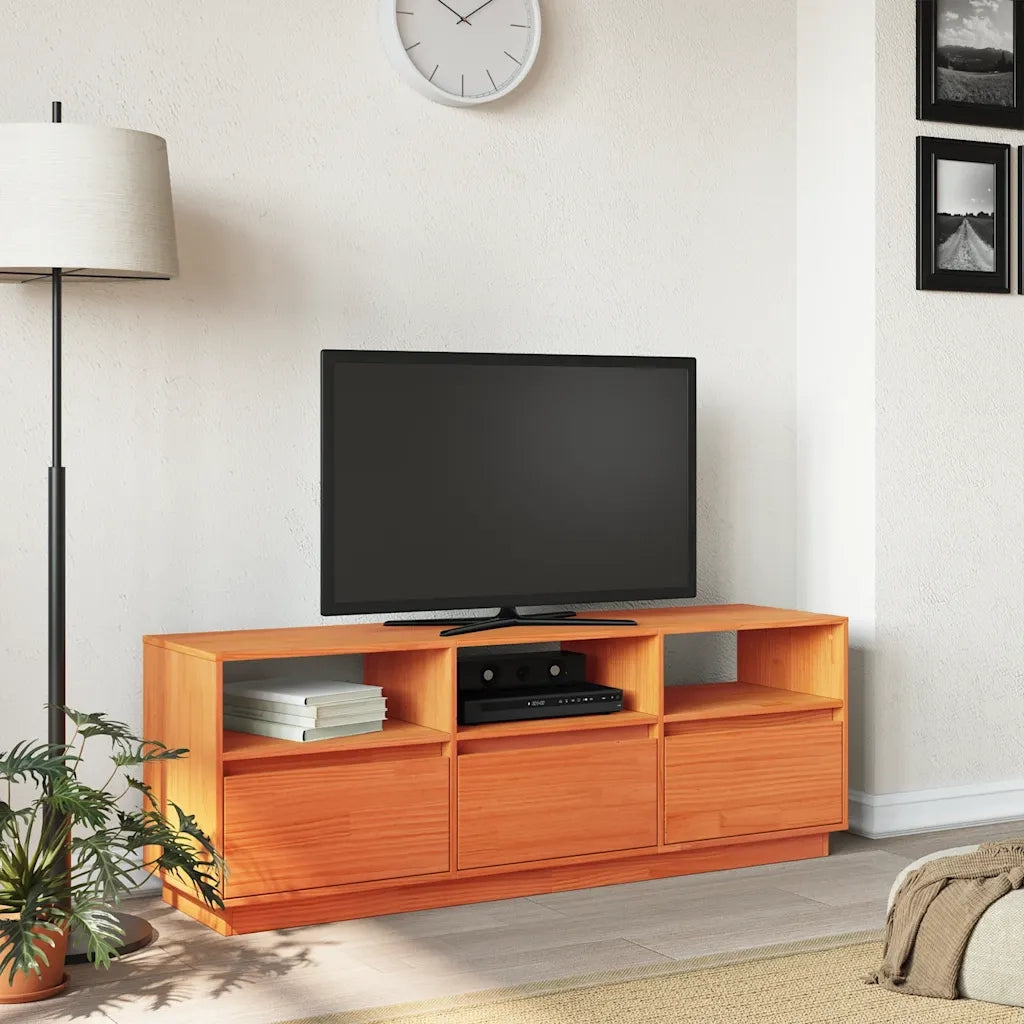 Mobile TV Marrone Cera 140x37x50 cm Legno Massello di Pino 847122