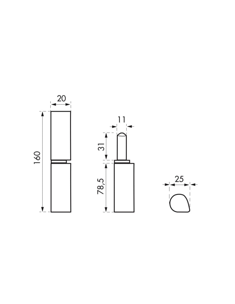 Cerniera a saldare H 160 mm con boccola in ottone – THIRARD