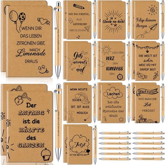 Set di Cadeau per il Colleghi - 24 Notatucini ispiratori - Pennarelli motivanti - Carta da disegno - Regalo per il Colleghi - Addio - Portatile - Cadeau