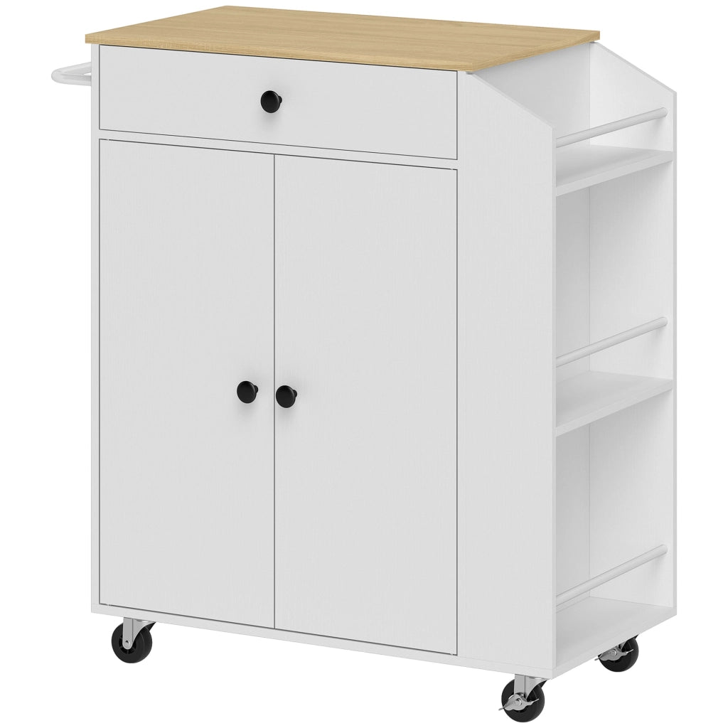 Carrello da Cucina con 1 Cassetto 2 Ante 3 Ripiani per Spezie e Portaasciugamani con Ruote per Cucina Bianco