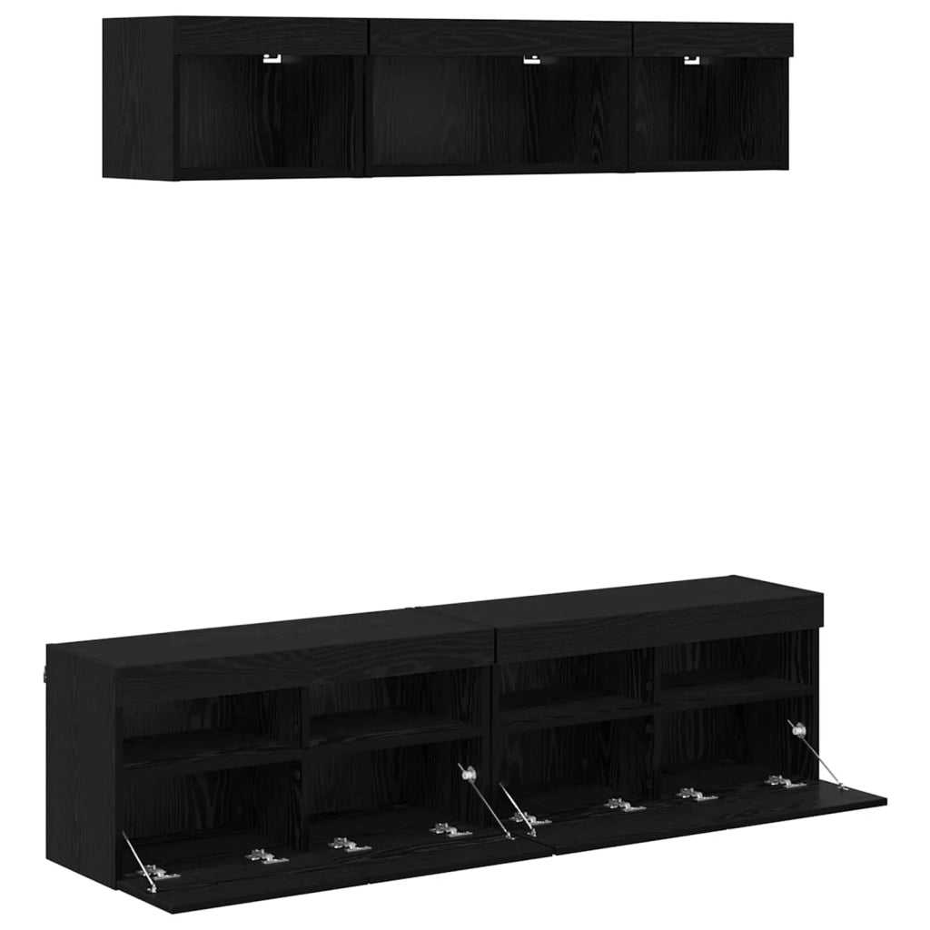 Mobile Porta TV con LED 5 pz-Credenza per TV Rovere Nero 80 x 30 x 40 cm