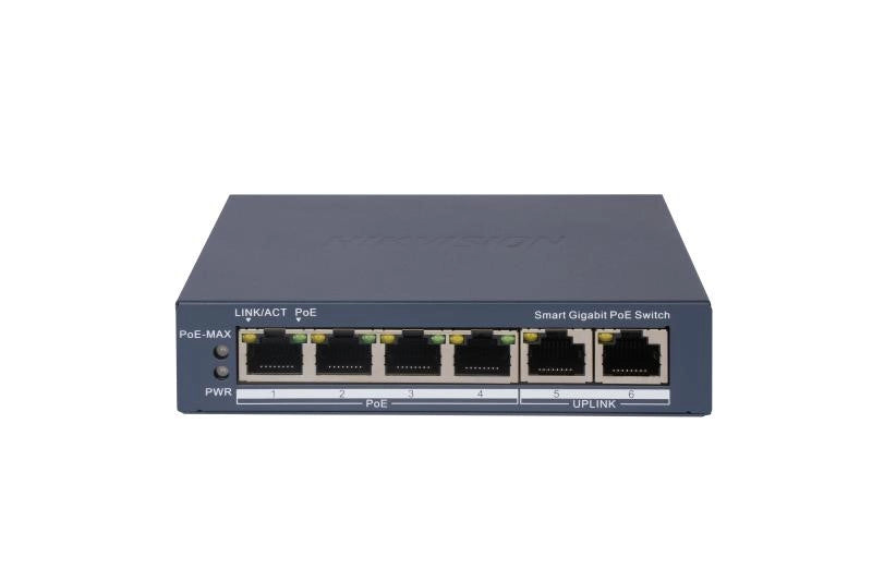 Hikvision switch l2, smart managed, 4 gigabit rj45 poe ports, 2 gigabit rj45 port, 802.3af/at, poe p - DS-3E1506P-EI