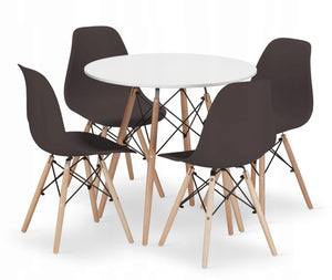 Set tavolo rotondo bianco Valora KOVA TODI 80 + 4 sedie caffè OSAKA