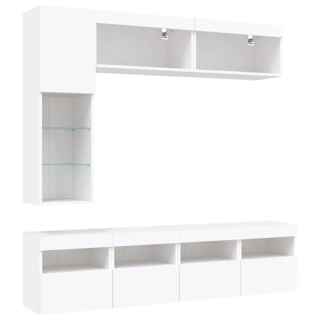 Set Mobili TV a Muro 7 pz con Luci LED-Set di 7 Credenza per TV Bianco