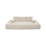 Divano letto modulare 3 posti con portabicchieri, tasche laterali e cuscini viscoelastici in velluto a coste beige