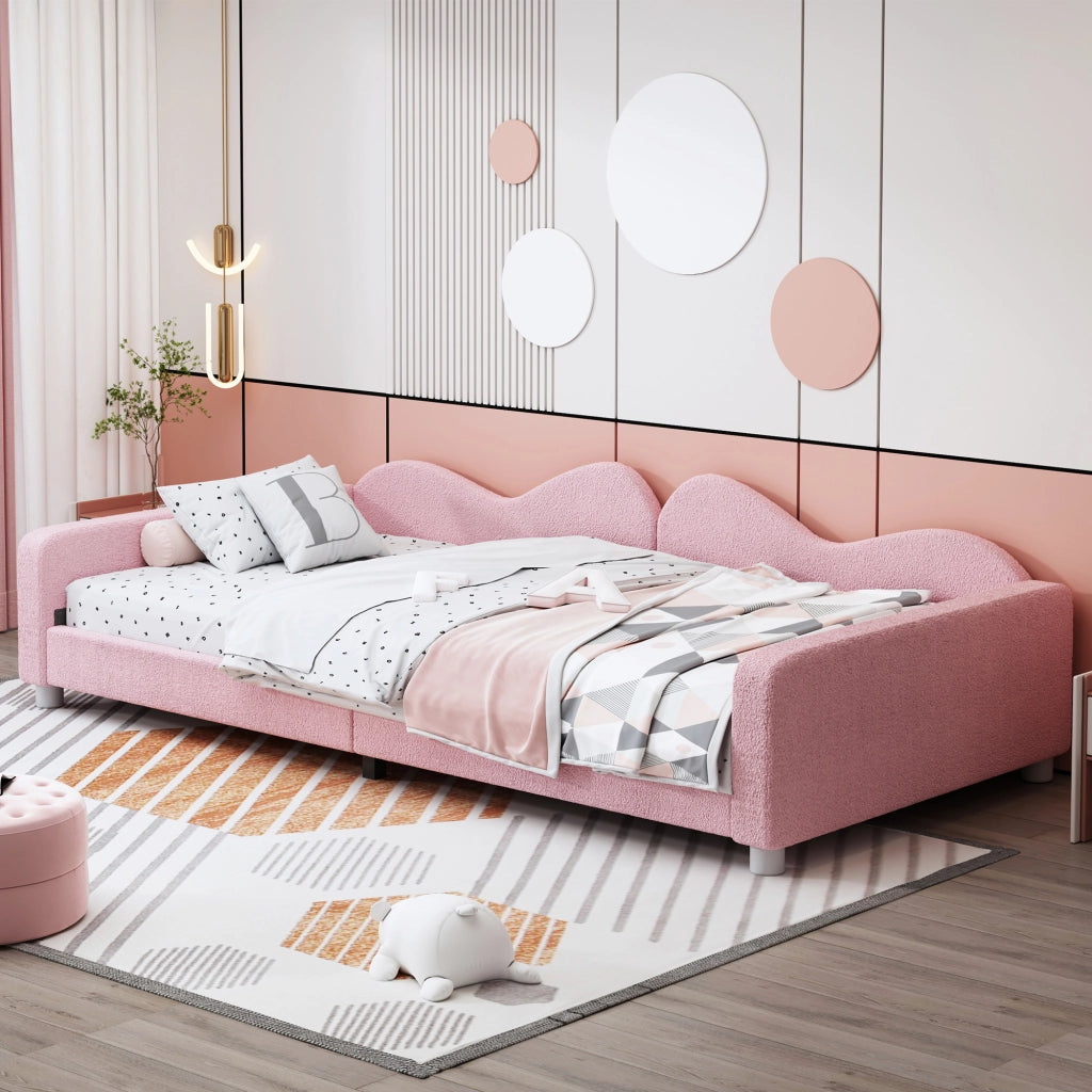 Letto a baldacchino con schienale imbottito tessuto peluche 90x200 cm
