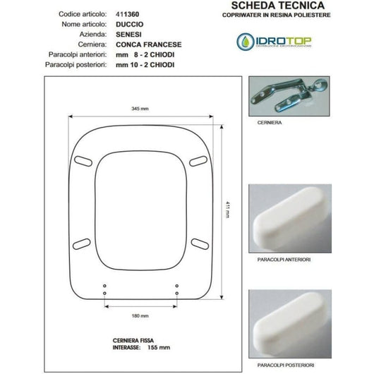 Copriwater senesi duccio bianco cerniera cromo-sedile-asse wc
