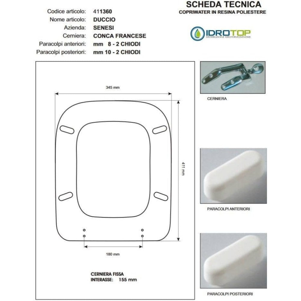 Copriwater senesi duccio bianco cerniera cromo-sedile-asse wc