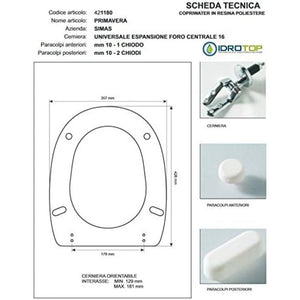 Copriwater simas primavera bianco cerniera cromo-sedile-asse wc
