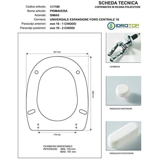 Copriwater simas primavera bianco cerniera cromo-sedile-asse wc