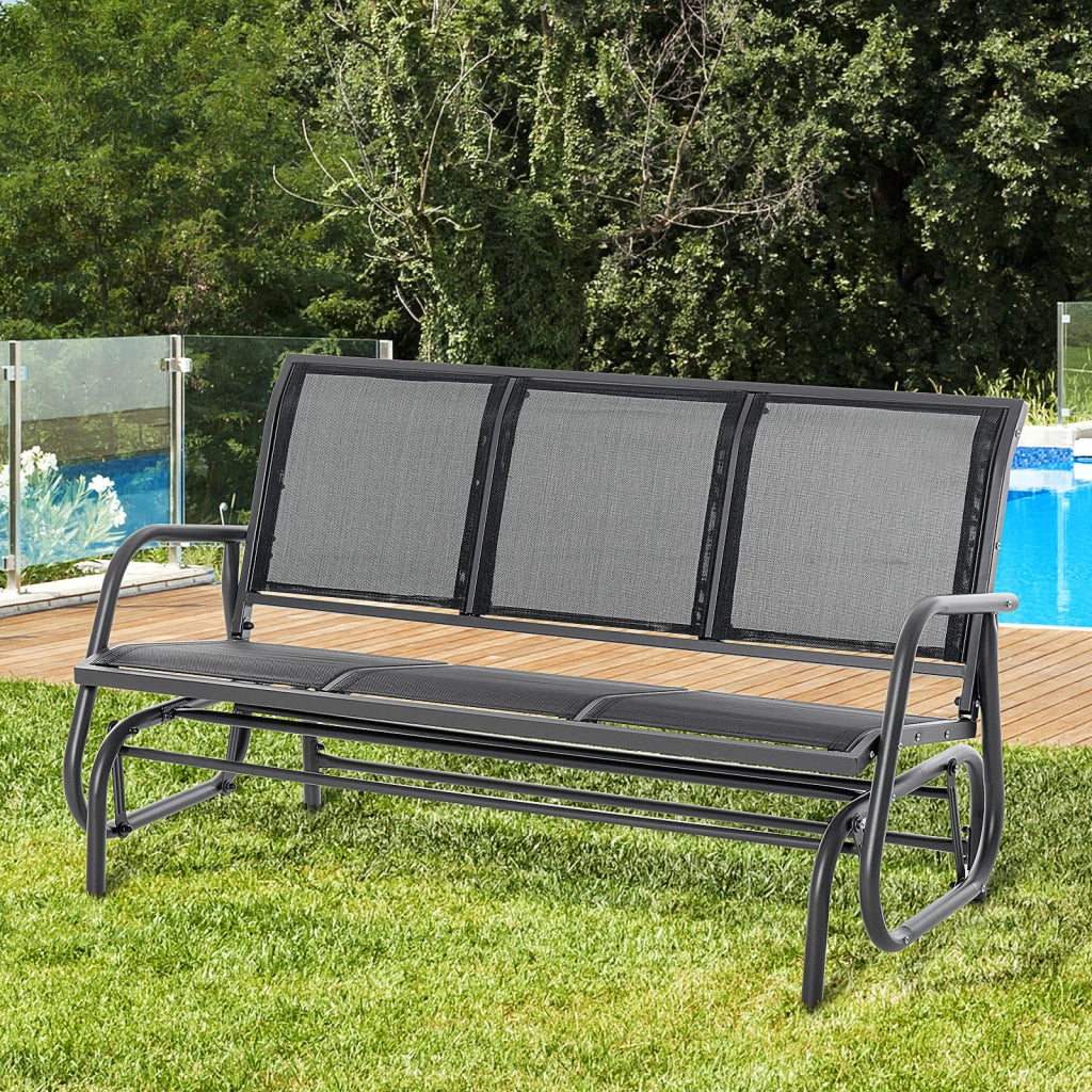 PANCA Oscillante 147 x 75 x 85 cm Metallo Nero per 3 Persone