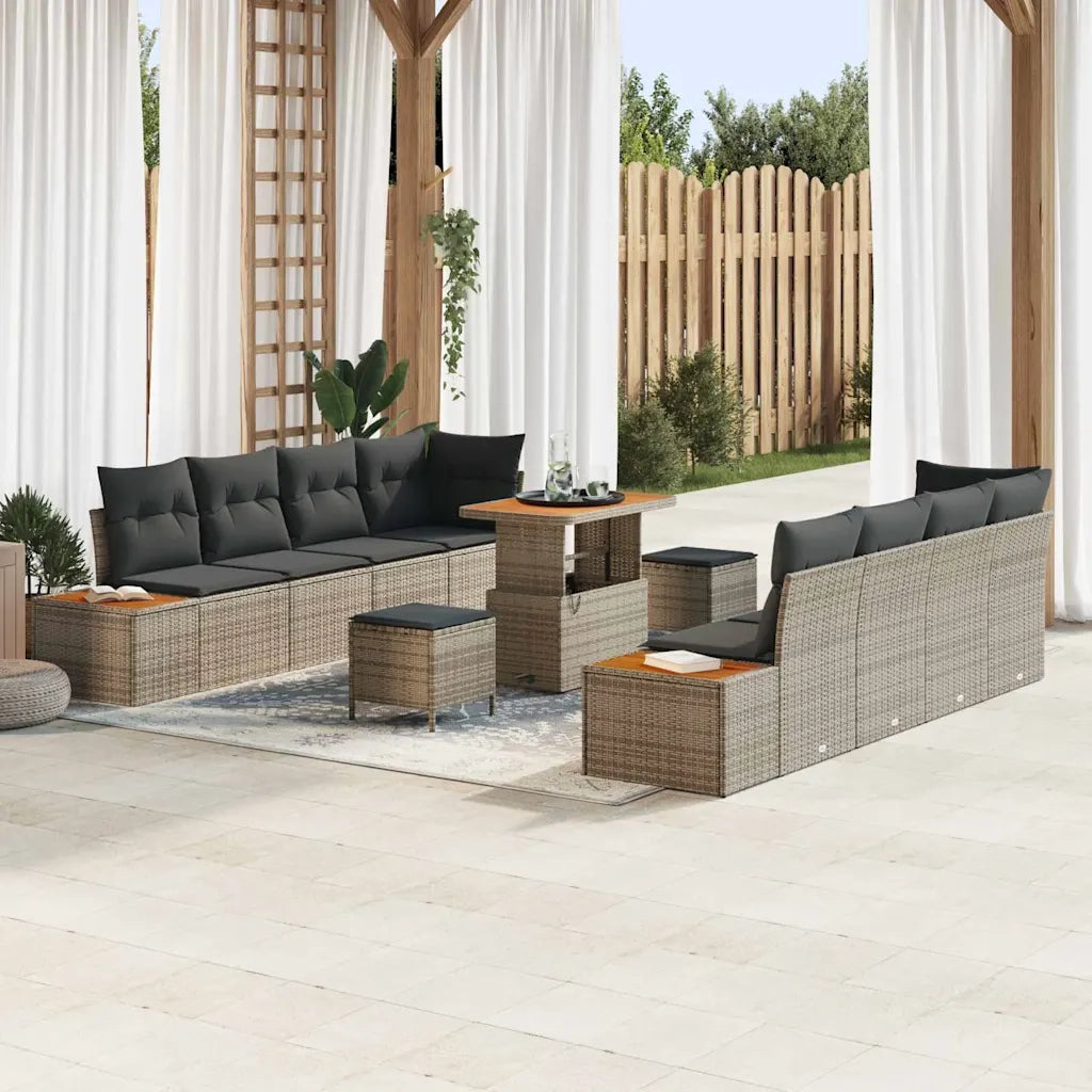 Set Divano da Giardino con cuscino 11 pcs Grigio Poly Rattan 3364843