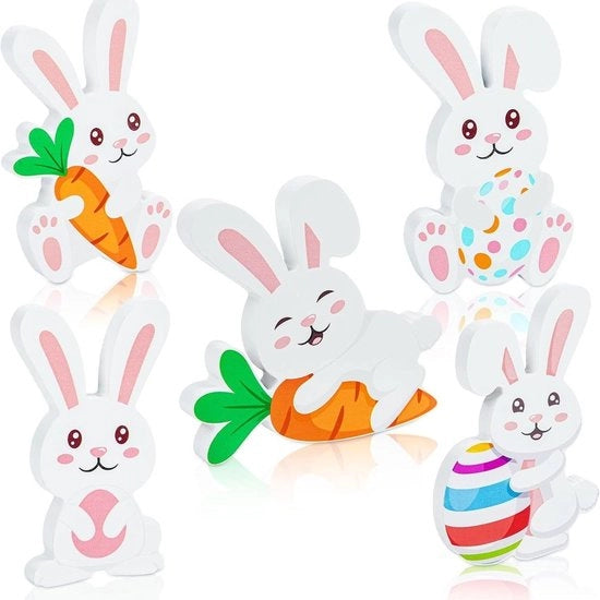 Set di decorazioni pasquali in legno - 5 pezzi - piatti con forma di coniglio - decorazioni da tavola - atmosfera festiva