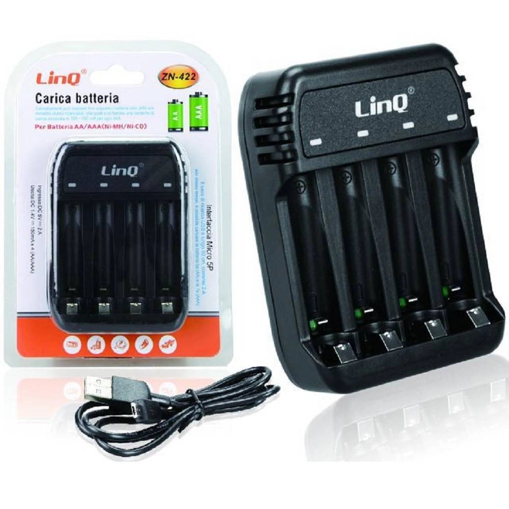 Trade Shop - Caricabatterie Pile Telescopico 4 Slot Indicatori Led Stilo Ministilo Aa Aaa Zn-422 -