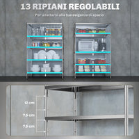 Scaffale da Cucina a 5 Livelli Regolabili 91x40x139 cm in Acciaio Inox Argento
