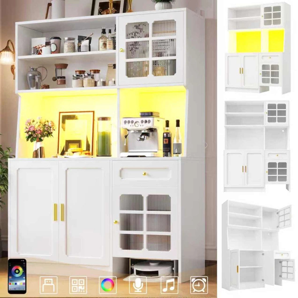 Mobile da cucina 130x45x180 cm con LED e vetrine