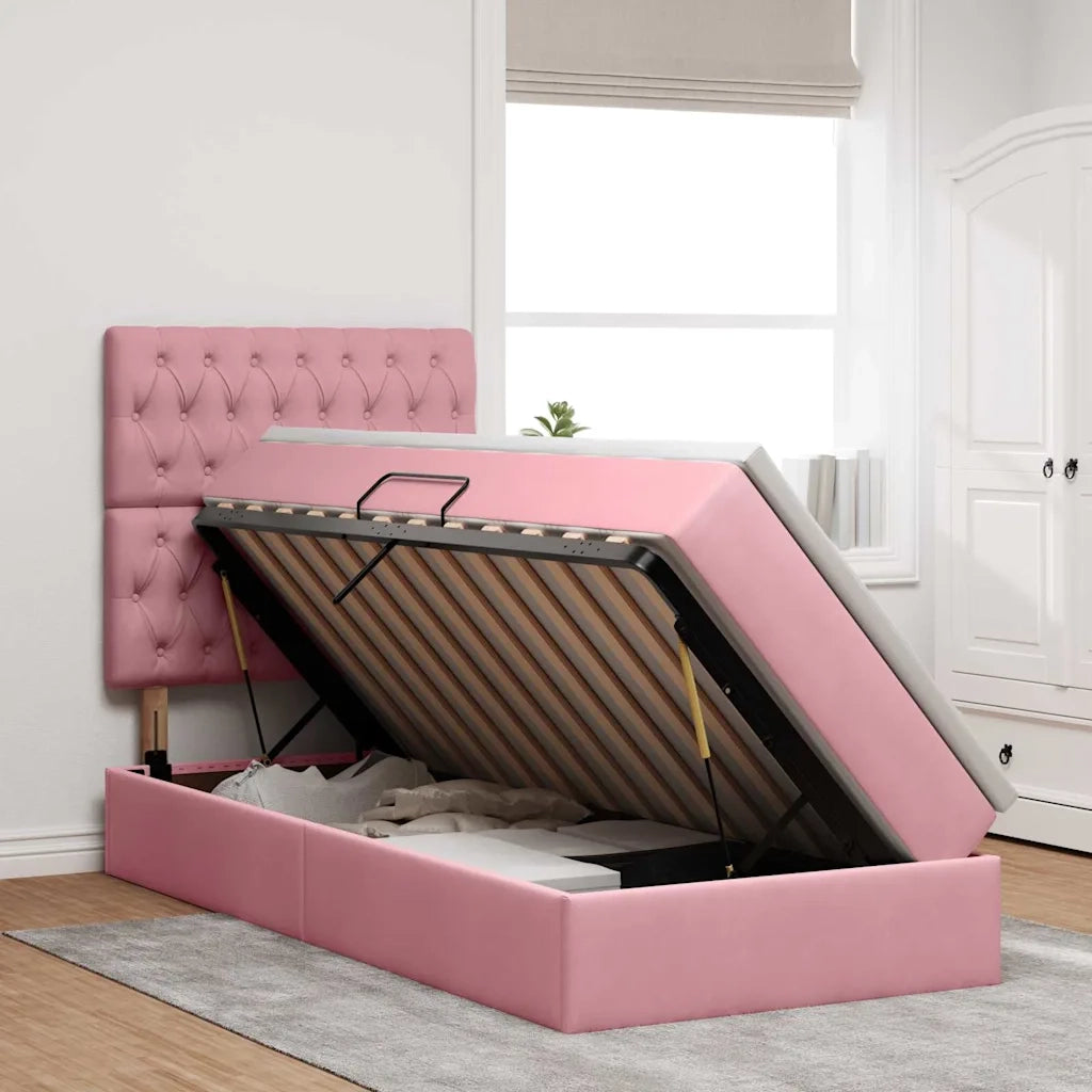 Letto con contenitore e materasso Rosa 100 x 200 cm Velluto