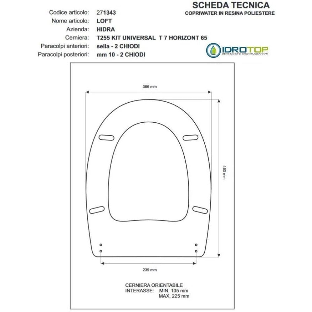 Copriwater hidra loft bianco is cerniera cromo-sedile-asse wc