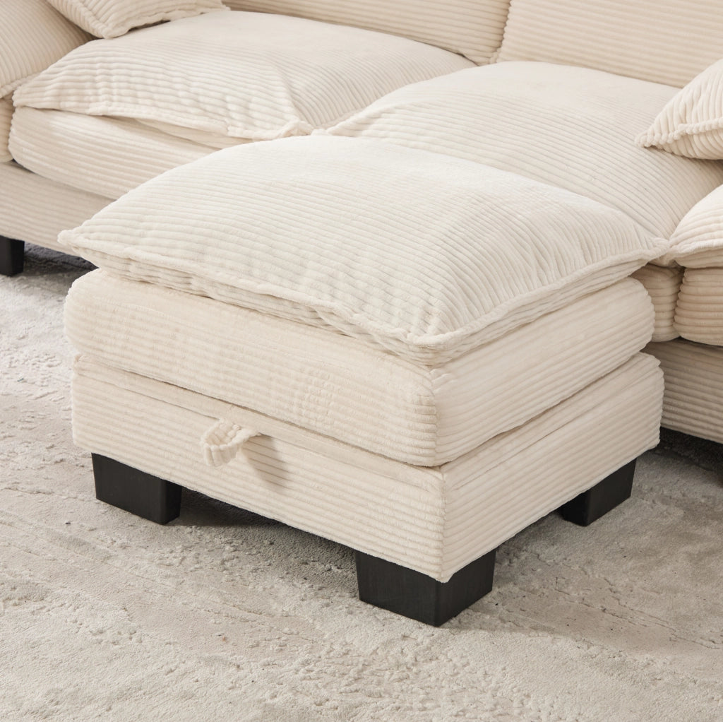 Divano modulare 4 posti ULEVR 330x132x84 cm con 2 pouf, porta USB-C e tasche laterali, beige