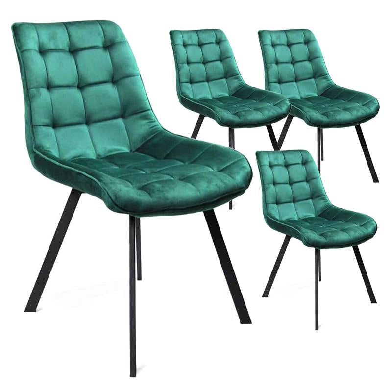 POLTRONA DI VELLUTO IMBOTTITA VERDE GAMBE IN METALLO NERO 53X43X85 CM SET 4 PZ