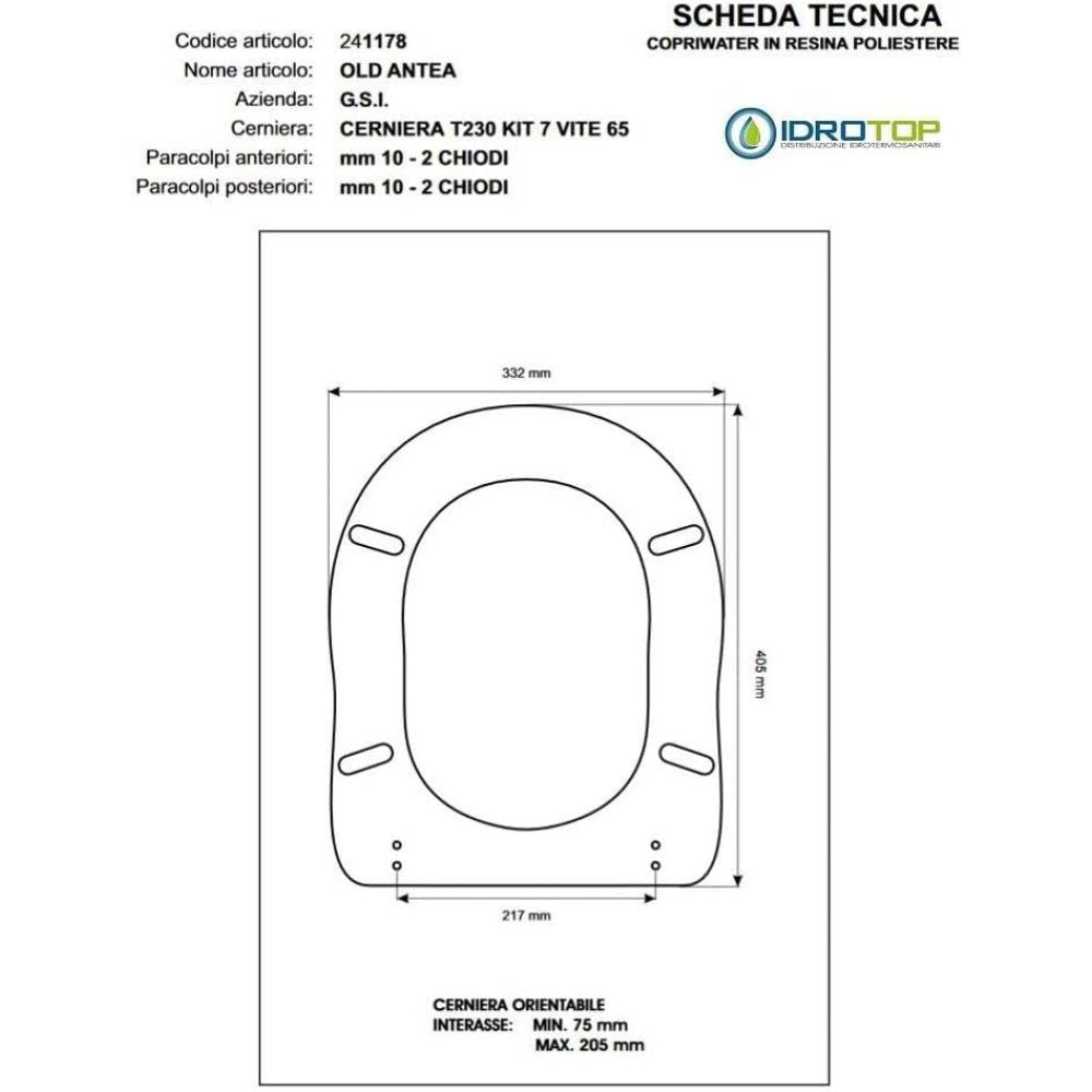 Copriwater in legno rivestito di poliestere per g.s.i old antea