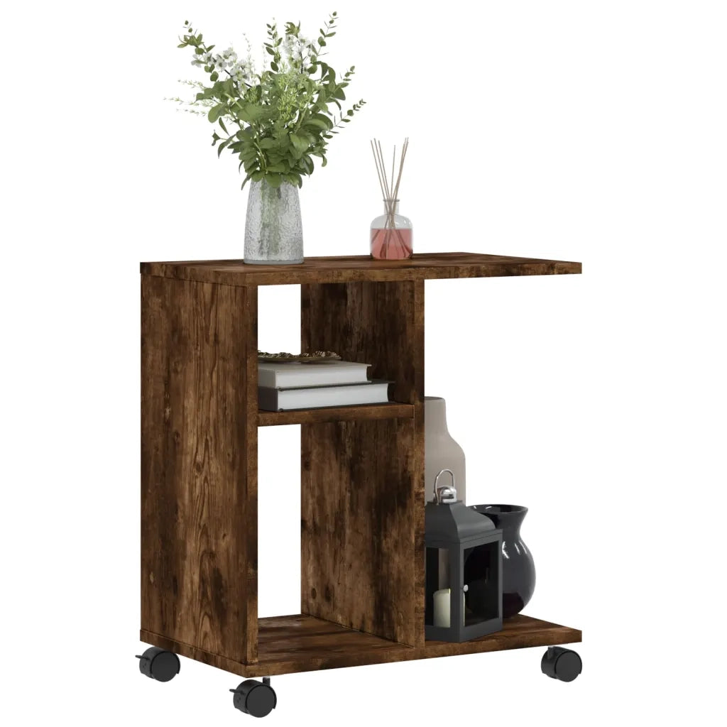 Tavolino con Ruote Rovere Fumo 50x30x55 cm in Legno Multistrato 840573