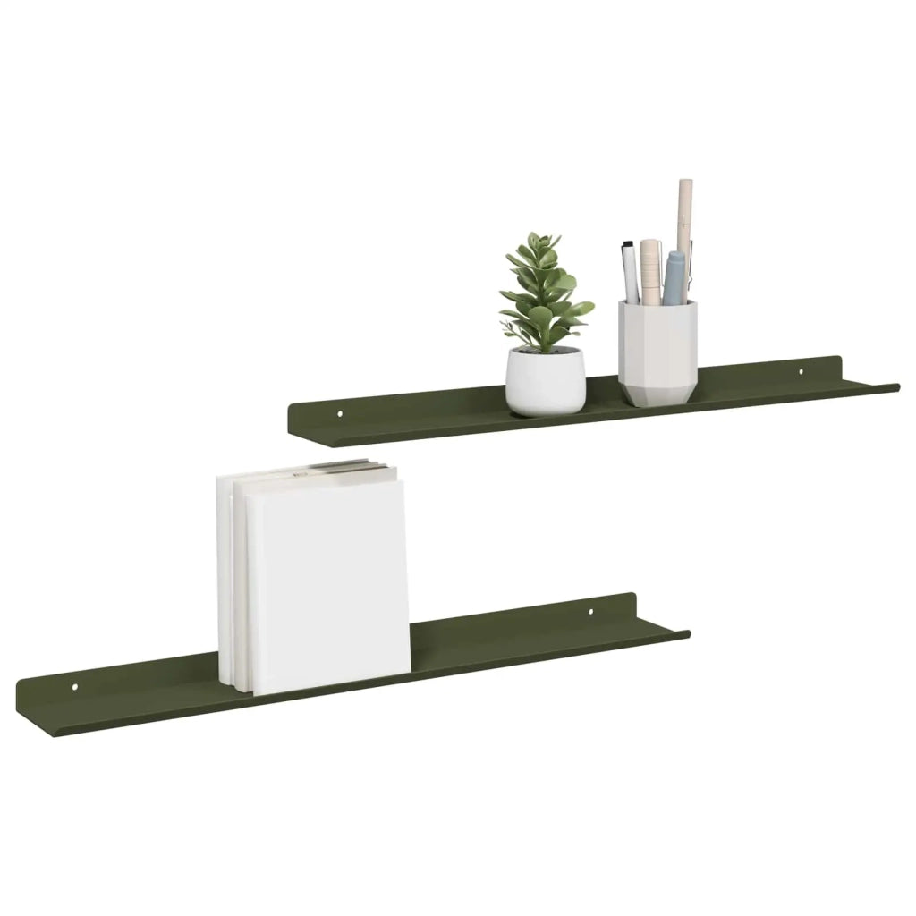 2 pz Mensola | Ripiano | Scaffale sospesa Verde oliva 60 x 8,5 x 2,5 cm Acciaio