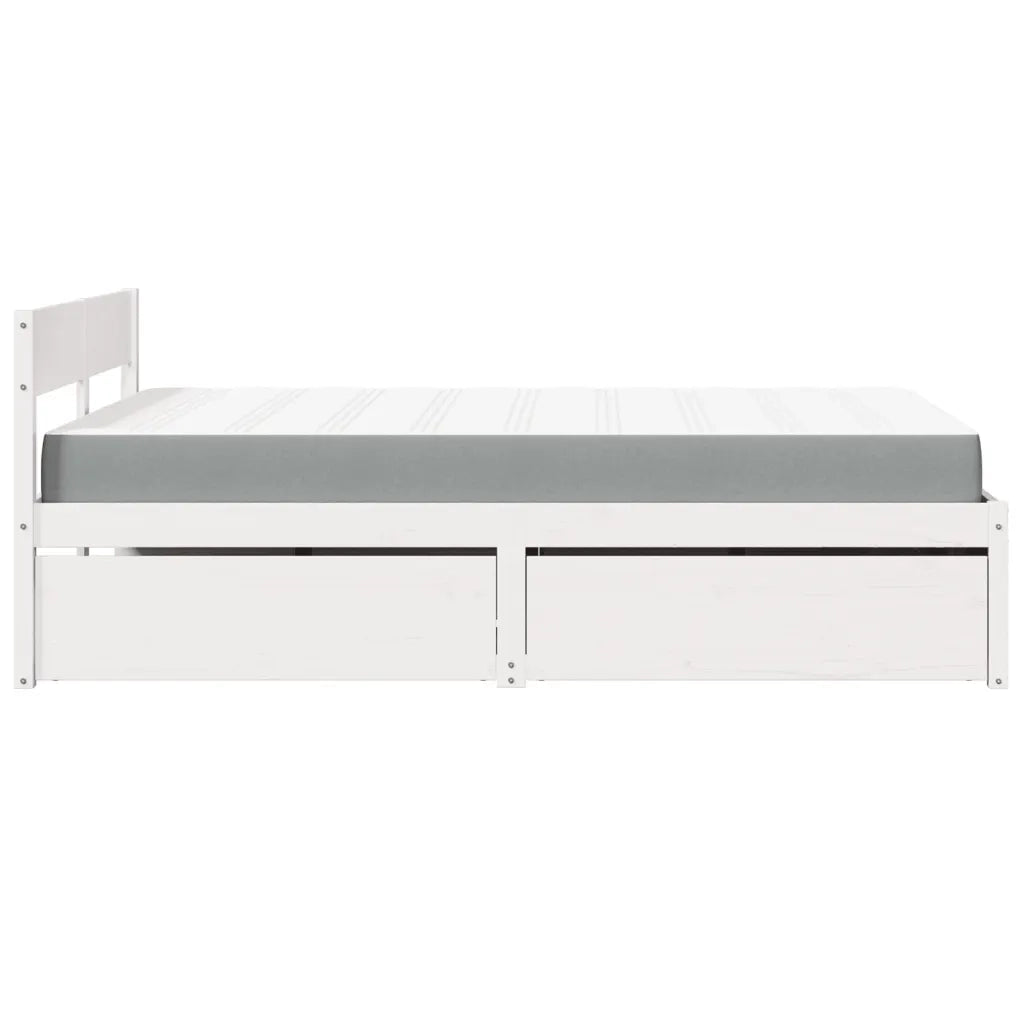 Letto Cassetti e Materasso Bianco 120x200cm Legno Massello Pino 3281902