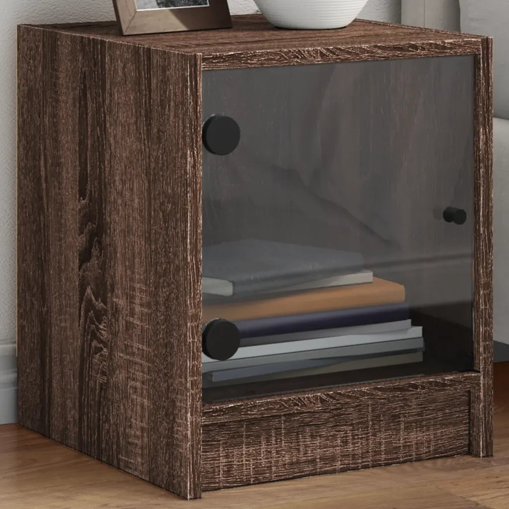 Comodino con Anta in Vetro Rovere Marrone 35x37x42 cmcod mxl 87316