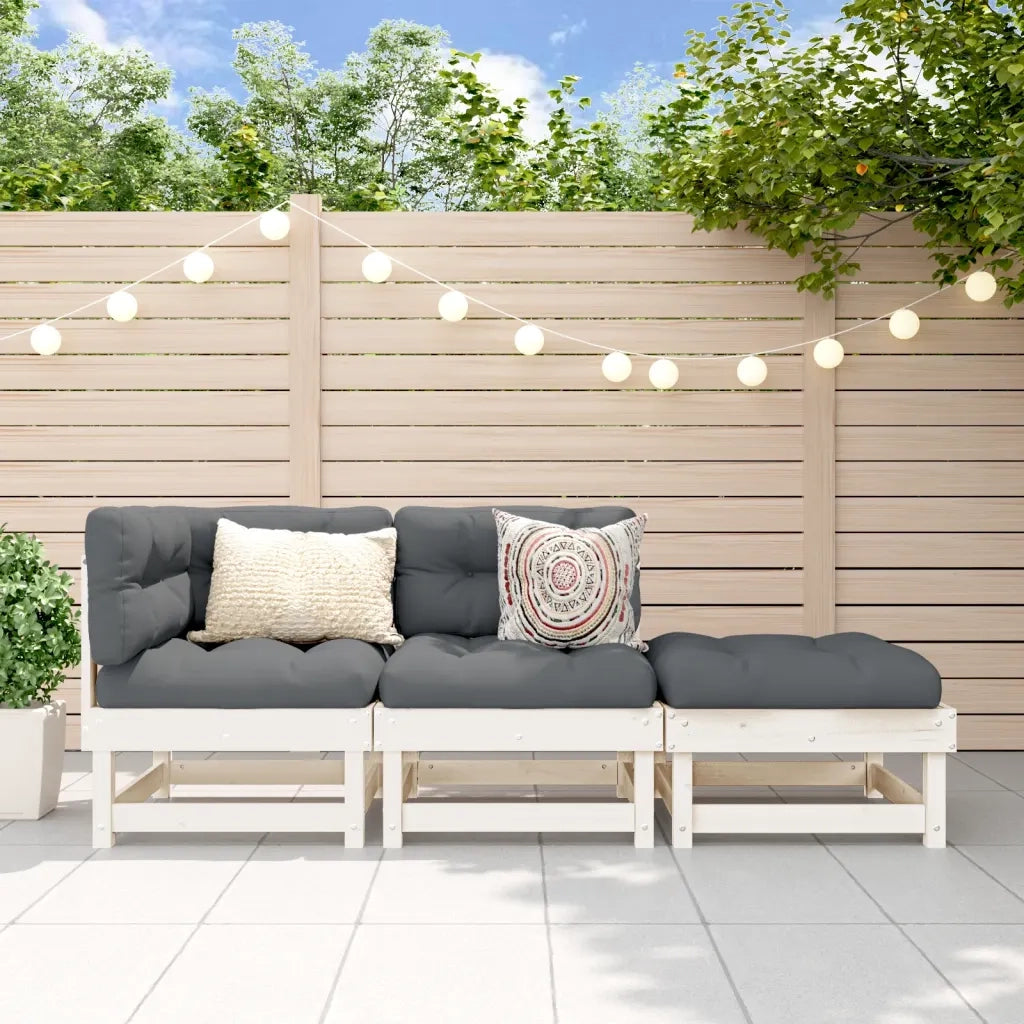 Salotto da Giardino-Set Salotto da Giardino 3 pz Bianco in Legno Massello di Pino 446098