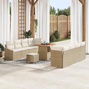 Set di divani da giardino a 11 pezzi con cuscini beige in polyrattan
