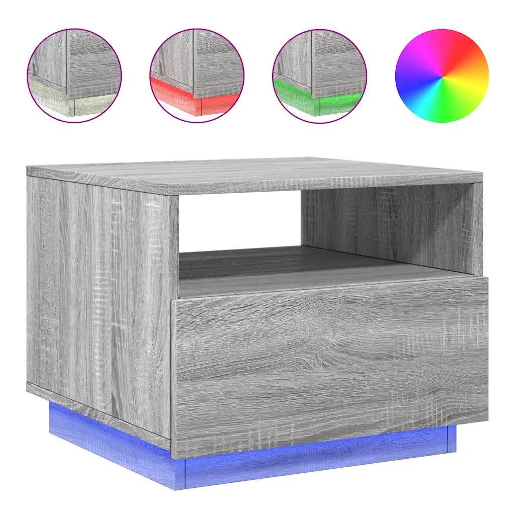 Tavolino da Soggiorno con Luci LED-Tavolino da Salotto-Tavolo Grigio Sonoma 50x49x40 cm