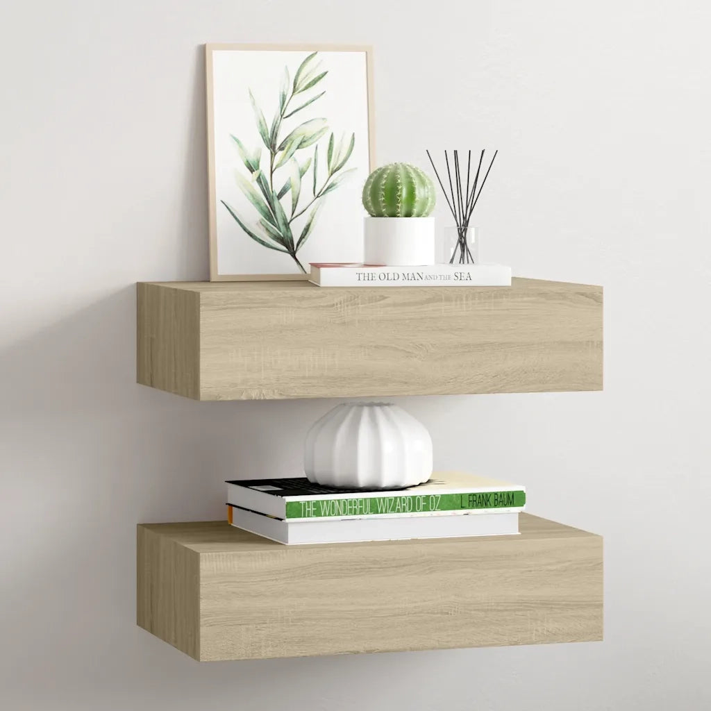2 pz Scaffali con Cassetti da Parete | Mensola sospesa Rovere 40x23,5x10 cm MDF