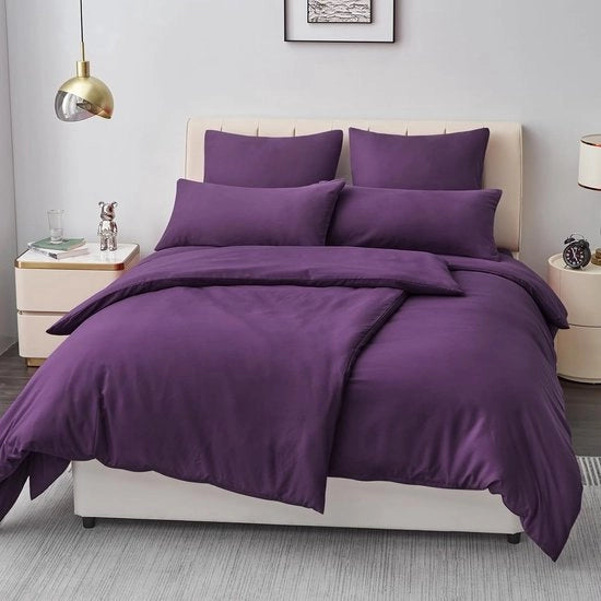 Duvetino 135 x 200 cm, 4 pezzi, viola - copripiumone 135 x 200 cm, 4 pezzi, con cerniera a zip, set di biancheria da letto microfibra, morbido e stirato a secco
