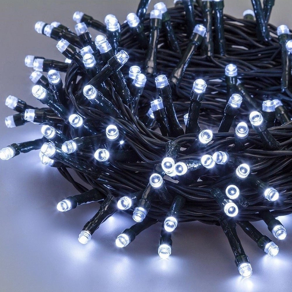 Trade Shop - Catena Luci A Led Luminosa Natalizia Metri 240 Led Bianco Freddo Con Giochi Luce -