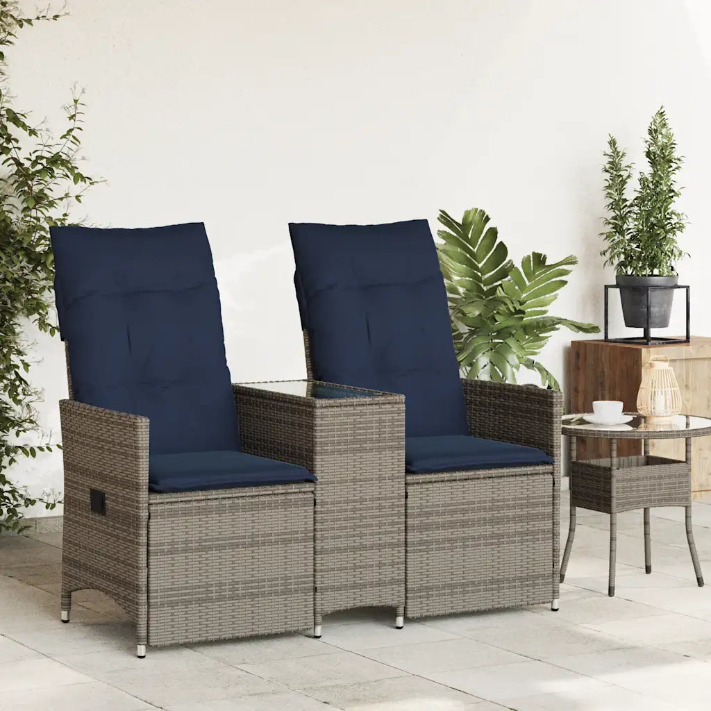 Divano da giardino reclinabile a 2 posti con tavolo grigio in polyrattan-Sofa da Giardino 725141