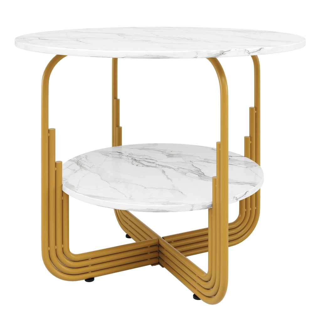TAVOLO Da pranzo rotondo 80x80x76 cm MDF effetto marmo oro