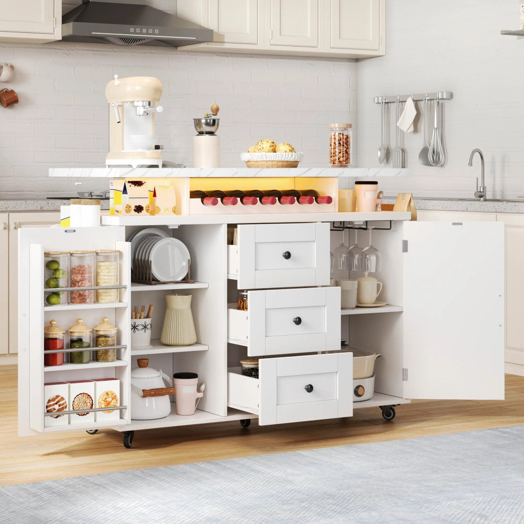 Isola Cucina Mobile con Piano Pieghevole ¨C MINIMAL ¨C Legno, 120x60x93 cm