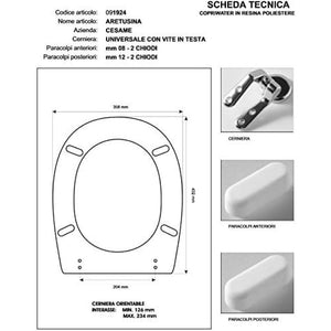 Copriwater cesame aretusina bianco cerniera cromo-sedile-asse wc