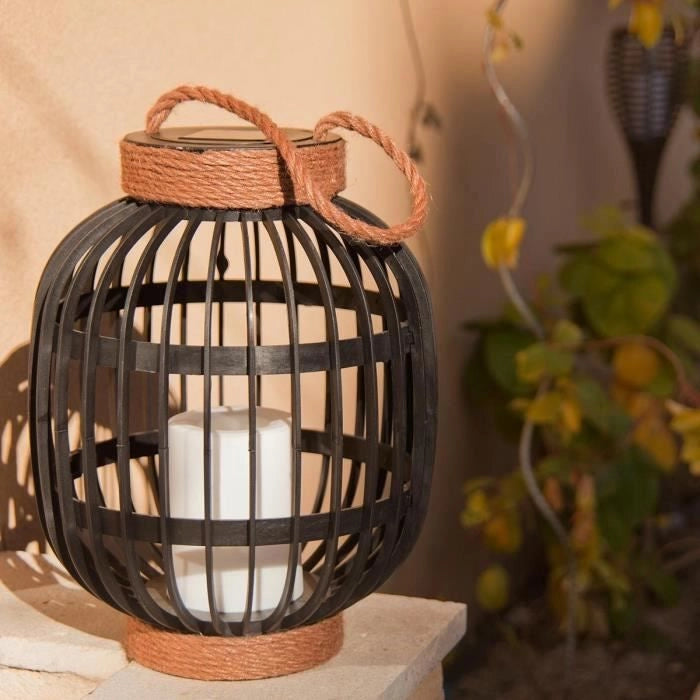 Lanterna solare decorativa - LUMISKY - FIDJY - H30 cm - Manico in corda effetto candela - LED bianco caldo