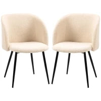 Set di 2 Sedie da Pranzo con Schienale in Tessuto Effetto Lana, Gambe in Acciaio, 55 x 62 x 80 cm, Beige e Nero