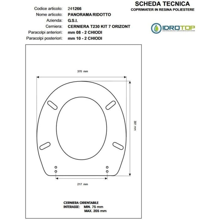 Copriwater g.s.i panorama ridotto bianco cerniera cromo-sedile-a
