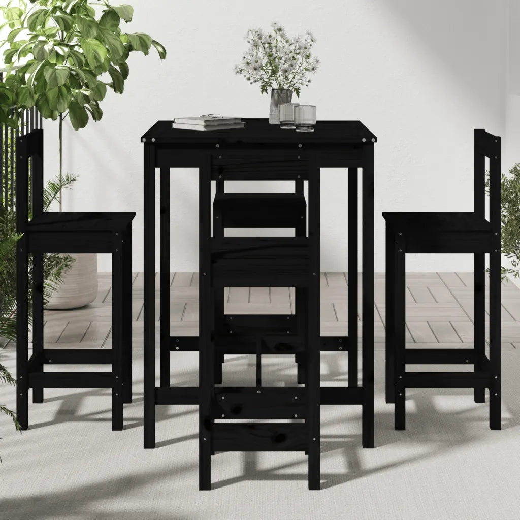 Set Bar da Giardino 5 pz Nero in Legno Massello di Pino 3154744